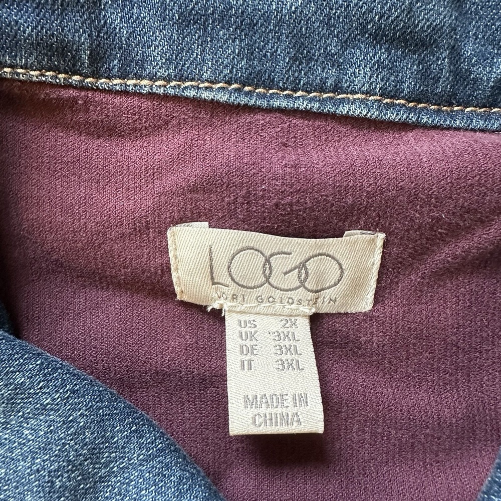 LOGO Lori Goldstein Denim Corduroy Jacket Womens 2X Cowboy Fringe Color Block - Picture 4 of 15